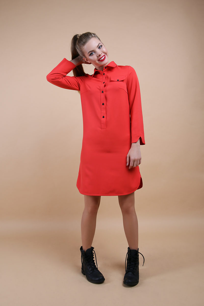 Красное платье-рубашка
Ткань: вискоза